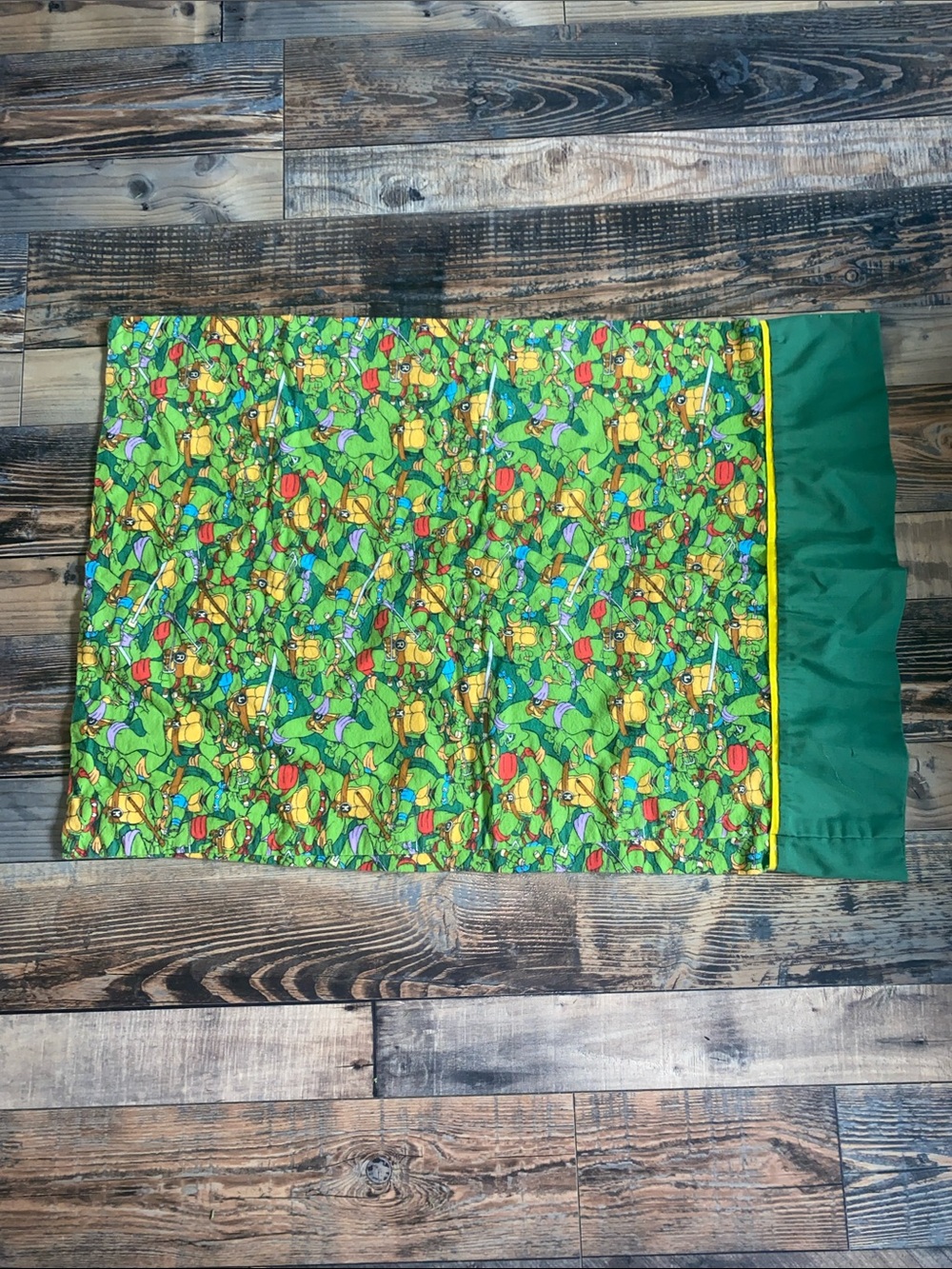 Vintage Teenage Mutant Ninja Turtles Flannel Pillowcase with Yellow Trim